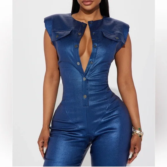 Guest List Metallic Jumpsuit - Blue - Picture 4 of 6